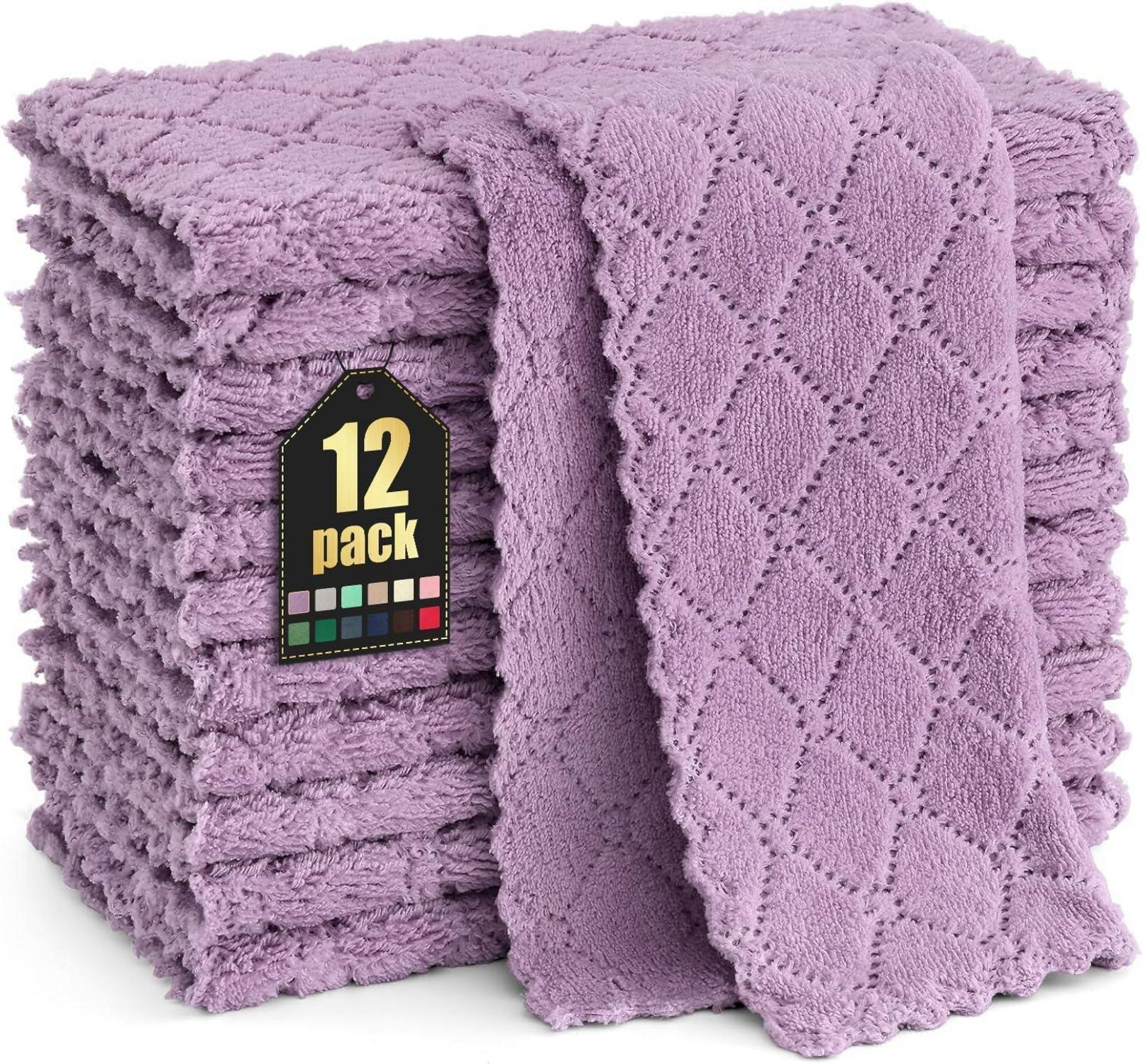 12er Pack Mikrofasertücher 25x25cm für Haushalt & Küche, Lila