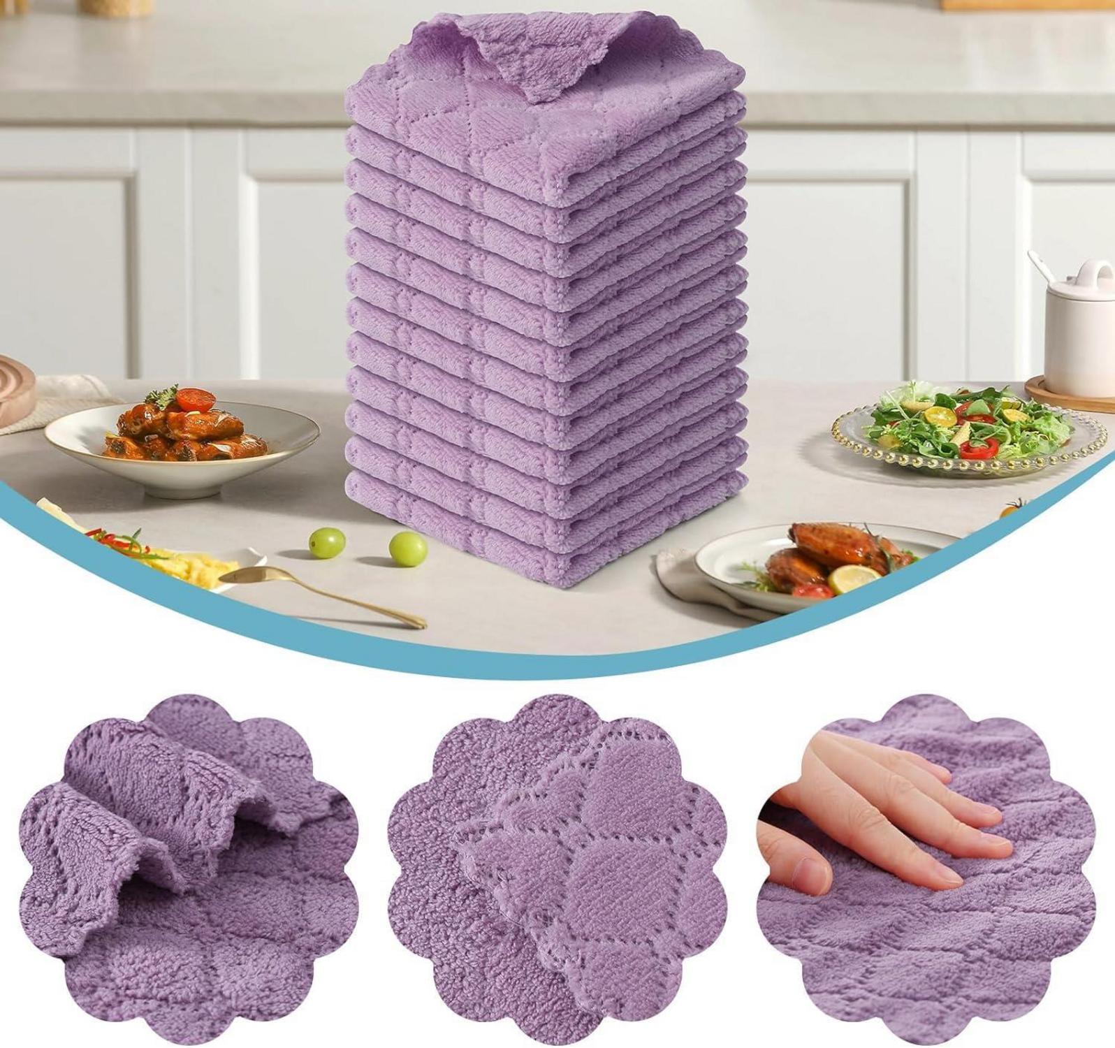 Mikrofaser Reinigungstücher 12 Stück Waschbar 25x25cm Lila