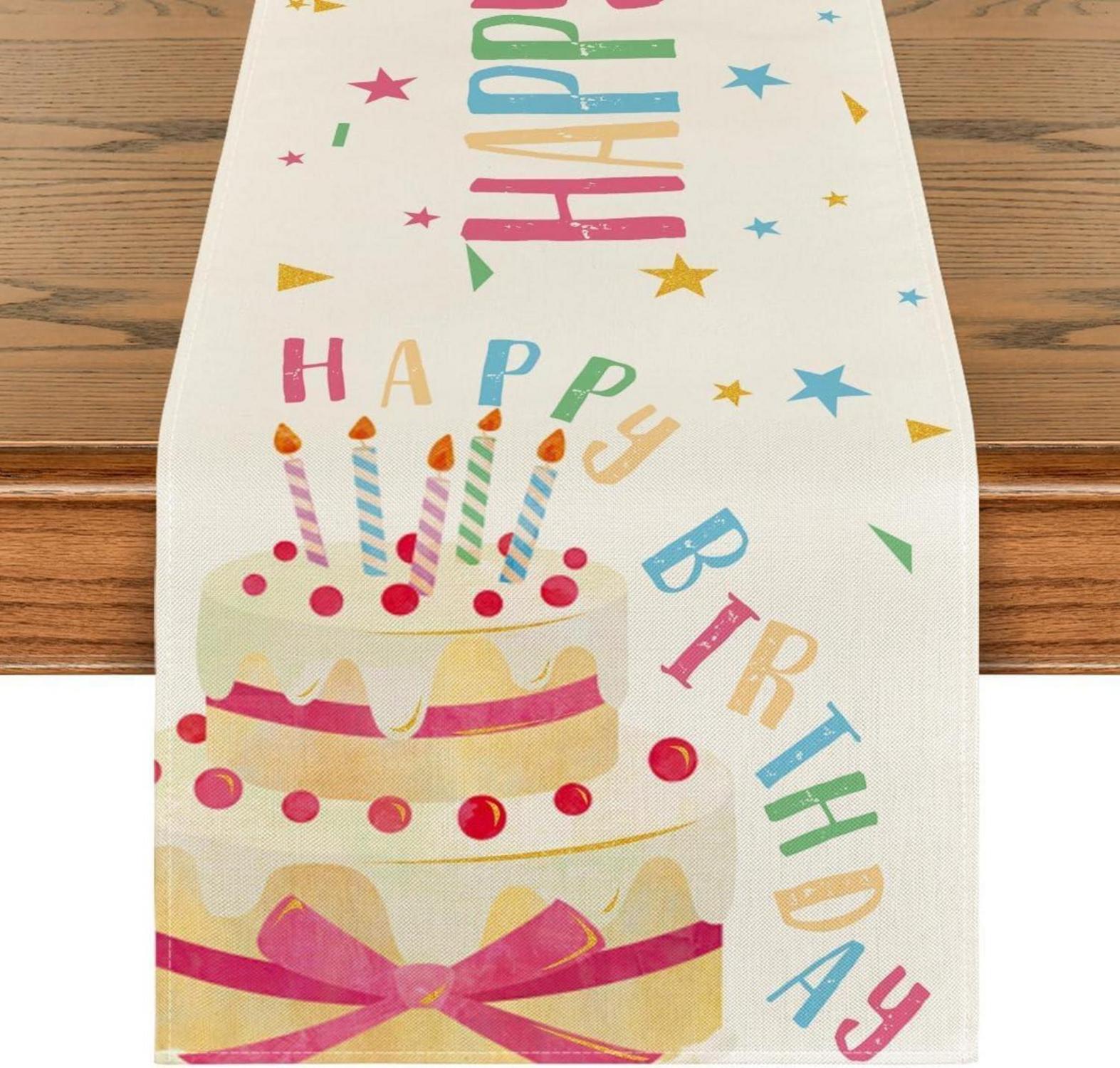 Artoid Mode Happy Birthday Kuchen Tischläufer 40x140 cm Beige