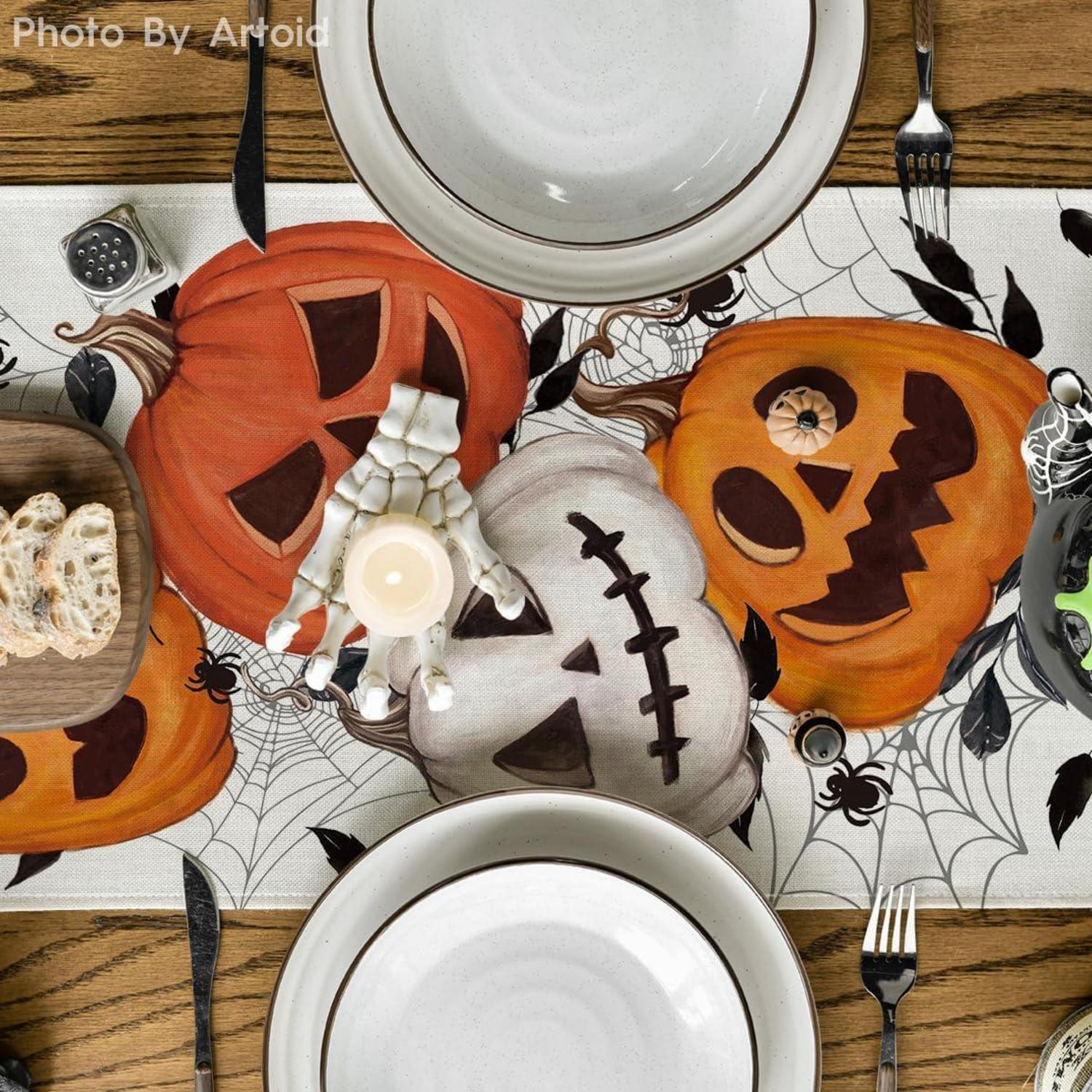 Halloween Tischläufer Kürbisse Spinnennetz Dekor 40x100 cm