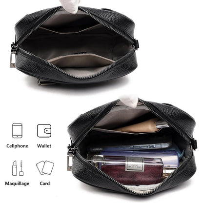 Damen Umhängetasche Leder Schwarz Weißer Gurt Crossbody
