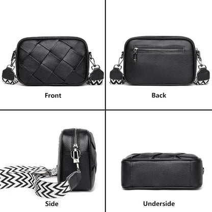 Damen Umhängetasche Leder Schwarz Weißer Gurt Crossbody
