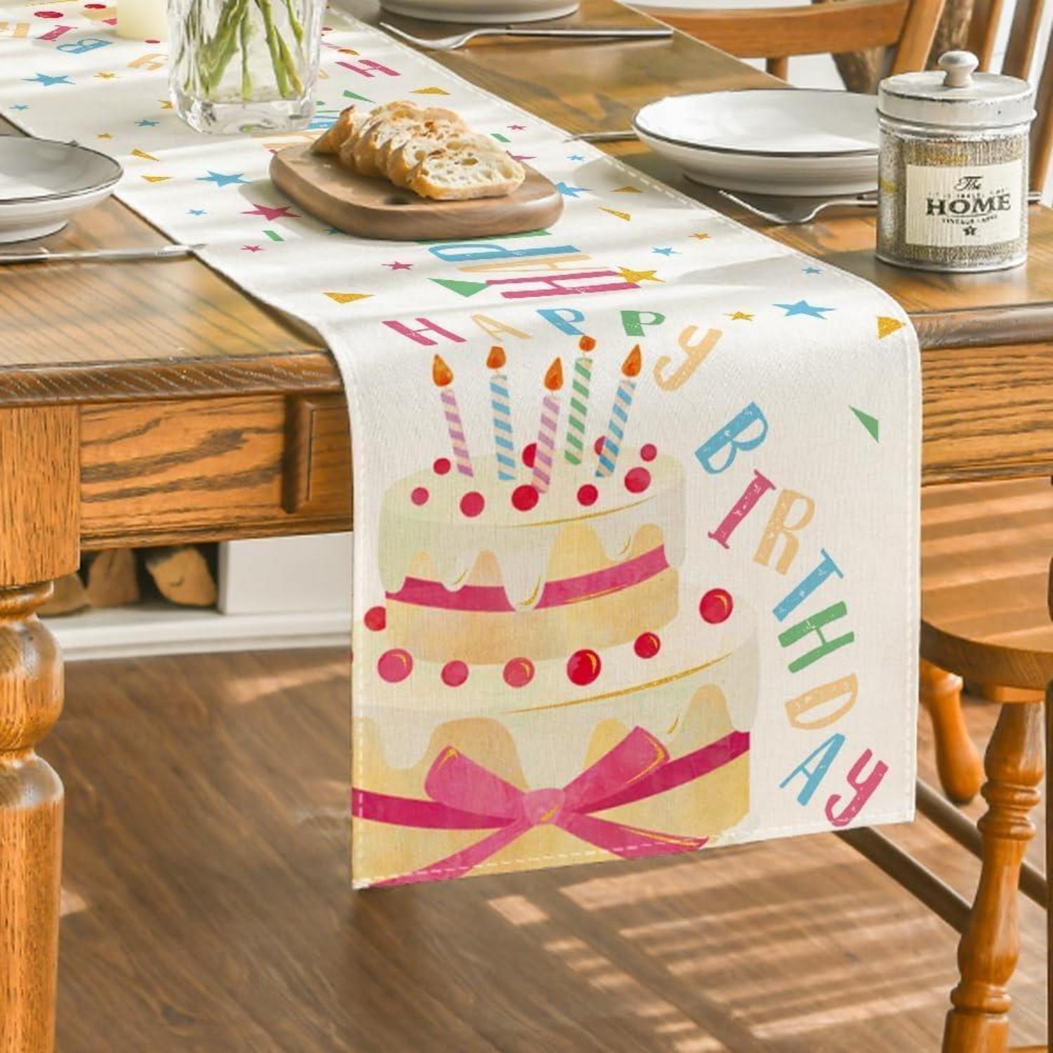 Artoid Mode Happy Birthday Kuchen Geburtstag Tischläufer 40x180cm Beige