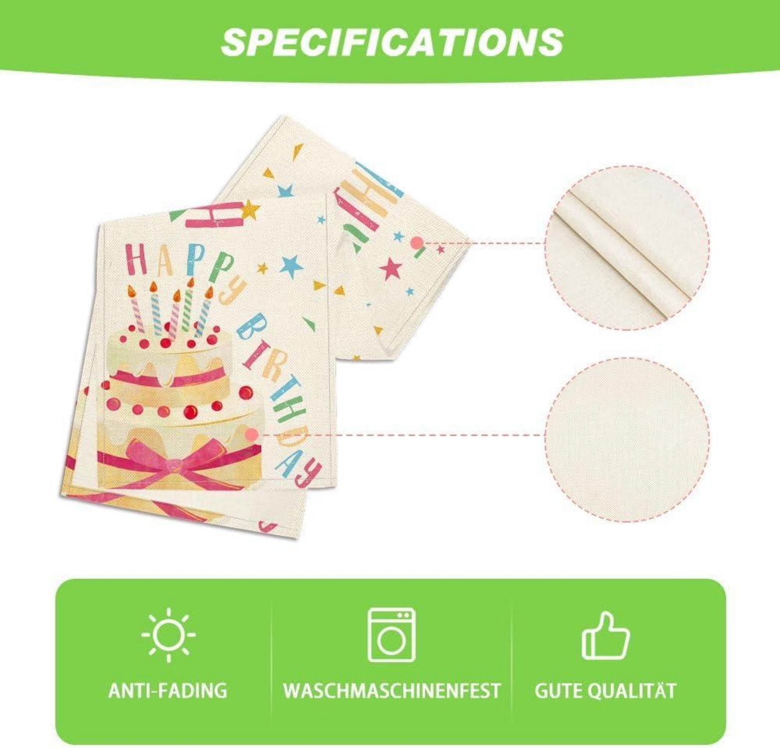 Artoid Mode Happy Birthday Kuchen Tischläufer 40x180cm - Party Dekoration