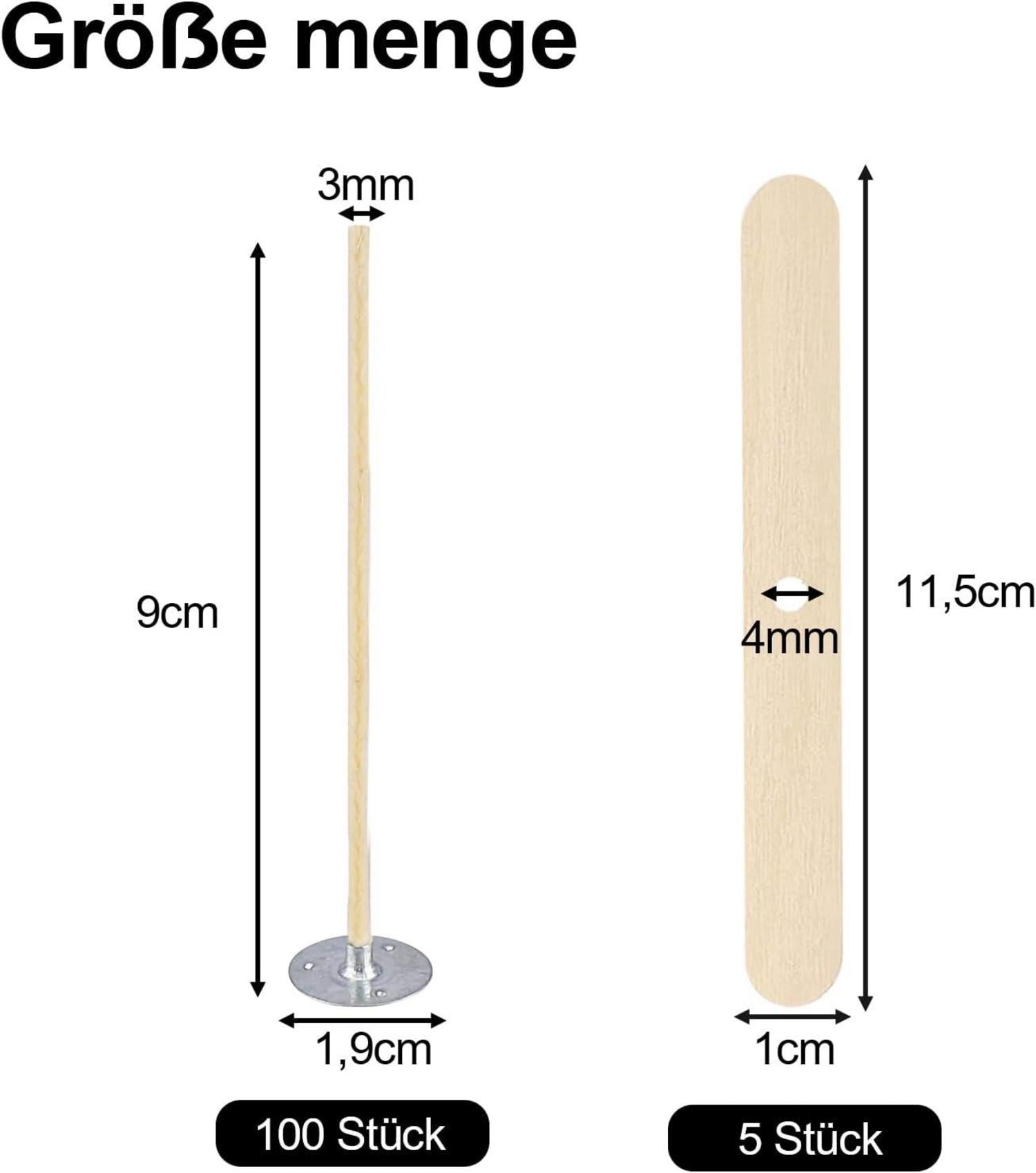 100er Set 9cm Hanf Kerzendocht & Dochthalter für DIY