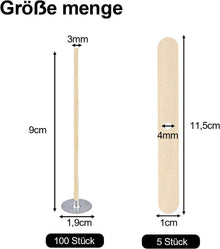 100er Set 9cm Hanf Kerzendocht & Dochthalter für DIY