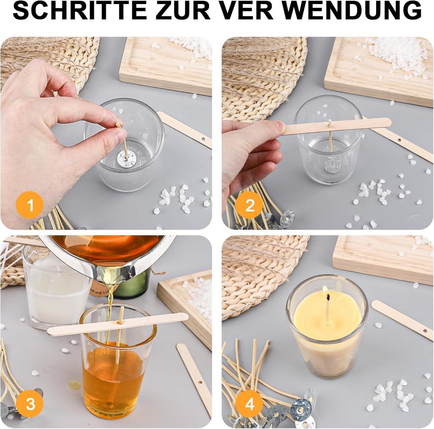 100 Stk. 9cm Kerzendocht mit Dochthalter und 60 Aufkleber - DIY