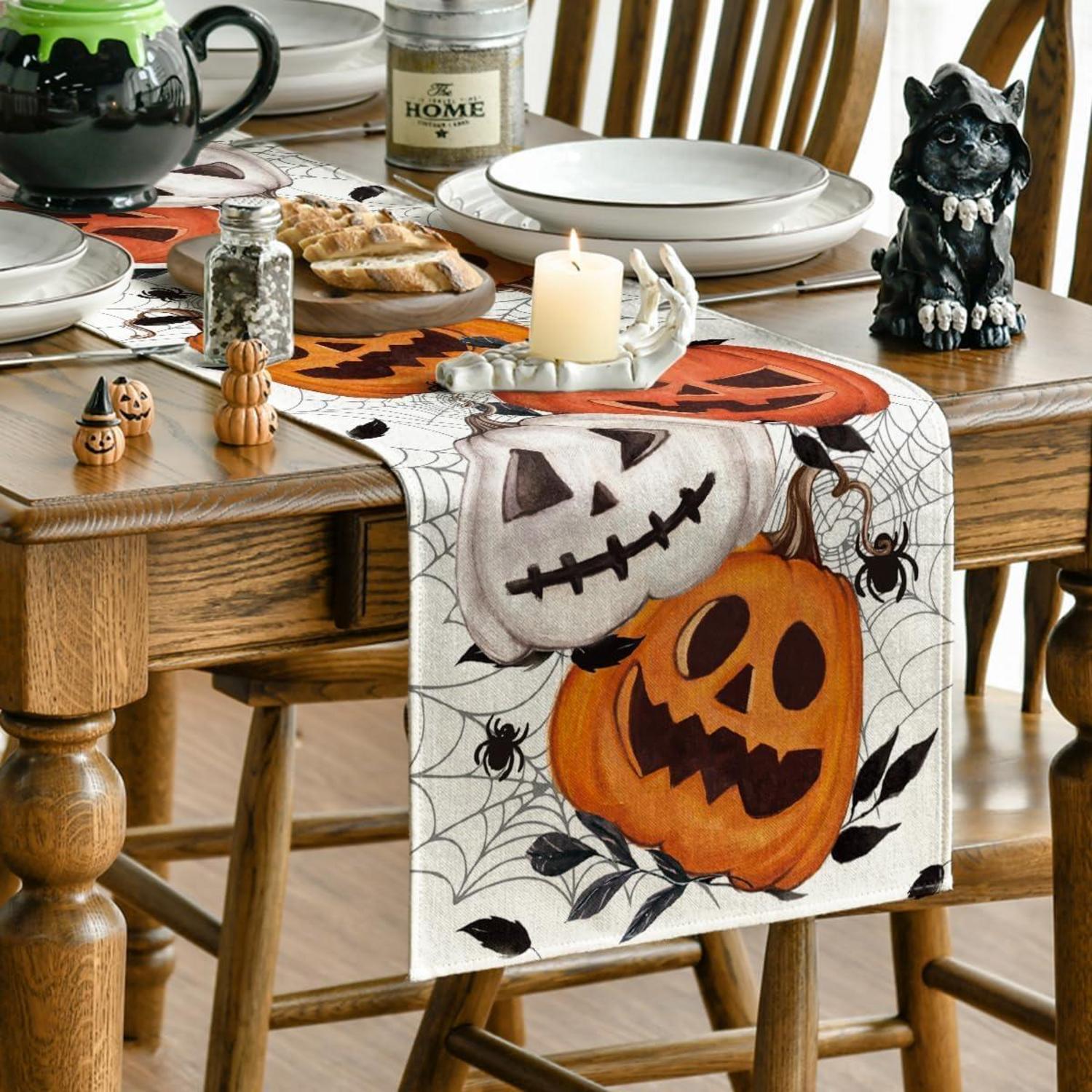 Halloween Tischläufer Kürbisse Spinnennetz Jack-o-Laterne 40x140 cm
