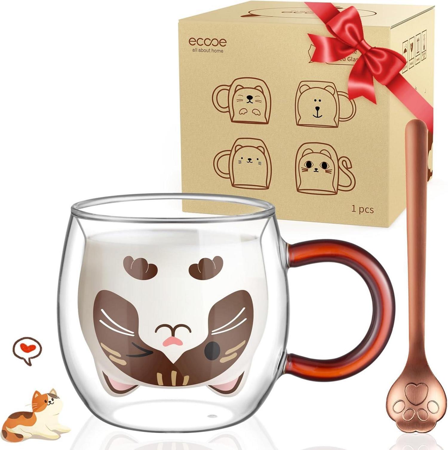 Doppelwandige Katzen Tasse 280ml, süßes Design, Geschenkidee