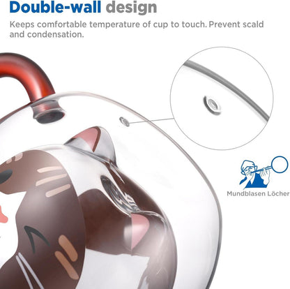 Doppelwandige Katzen Tasse 280ml, süßes Design, Geschenkidee