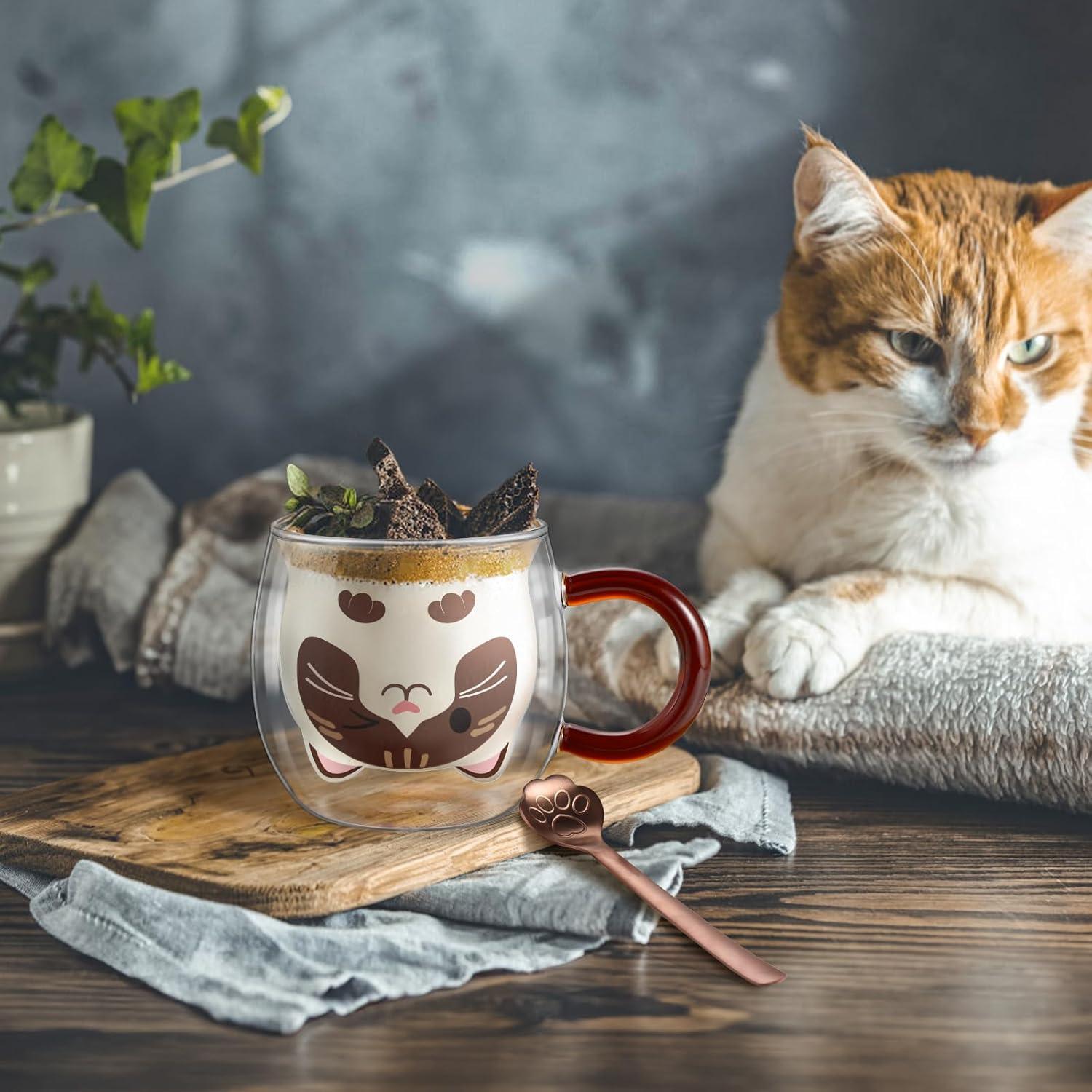 Doppelwandige Katzen Tasse 280ml Gläser Kaffeetasse Geschenk