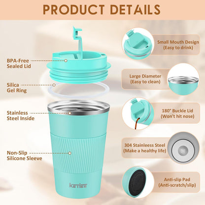 Kaffeebecher to go Thermobecher doppelwandig 380ml T-Blau
