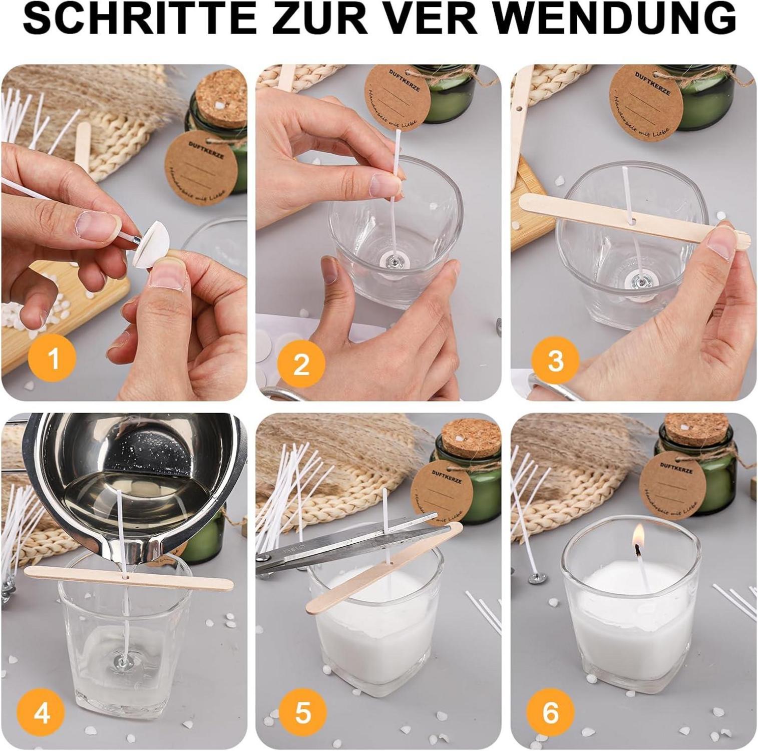 Kerzendocht Set 60 Stück 20cm Kerzendocht mit Aufkleber & Anhänger