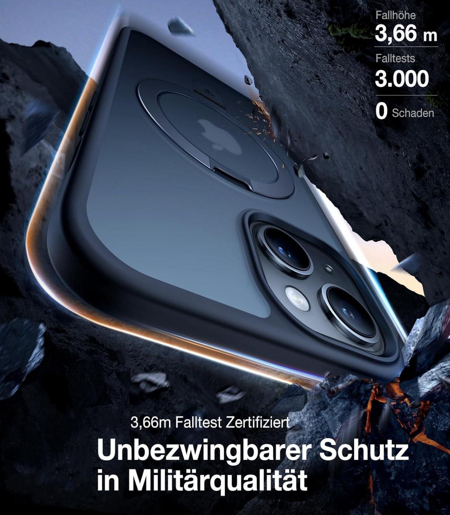 iPhone 15 Plus Hülle TORRAS Ostand MagSafe Schwarz Militärschutz