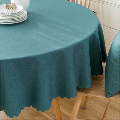 Runde Baumwoll-Leinen Tischdecke pfauenblau, 280 cm, schmutzabweisend