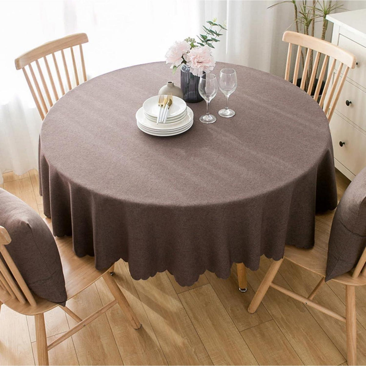 Runde Baumwoll-Leinen Tischdecke schmutzabweisend 280cm Dunkelbraun