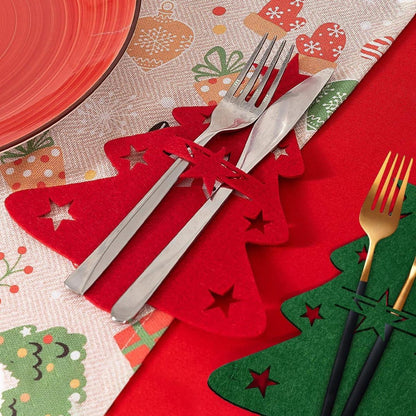 Weihnachten Besteckhalter Filz 8 Stück Tannenbaum Rot Grün