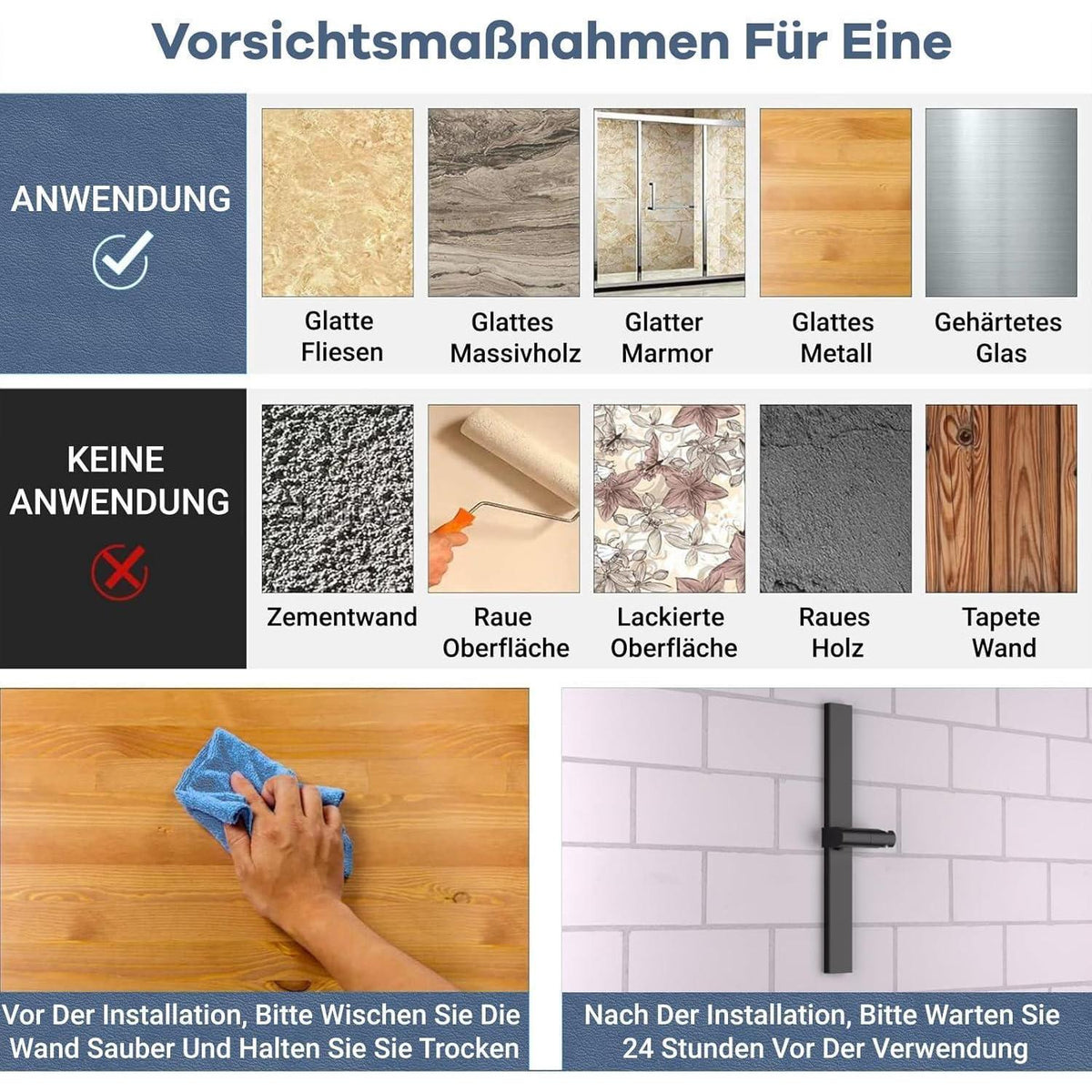 Verstellbare Duschstange ohne Bohren, Schwarz, 43cm