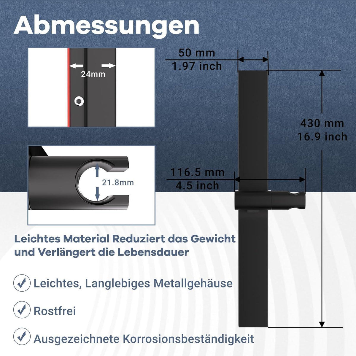 Verstellbare Duschstange ohne Bohren, Schwarz, 43cm