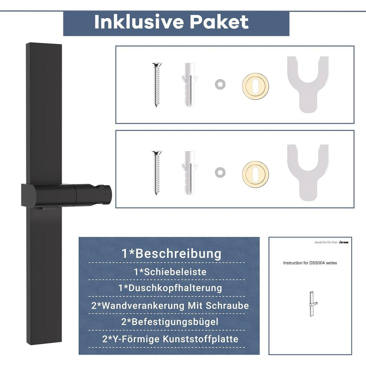Verstellbare Duschstange ohne Bohren, Schwarz, 43cm