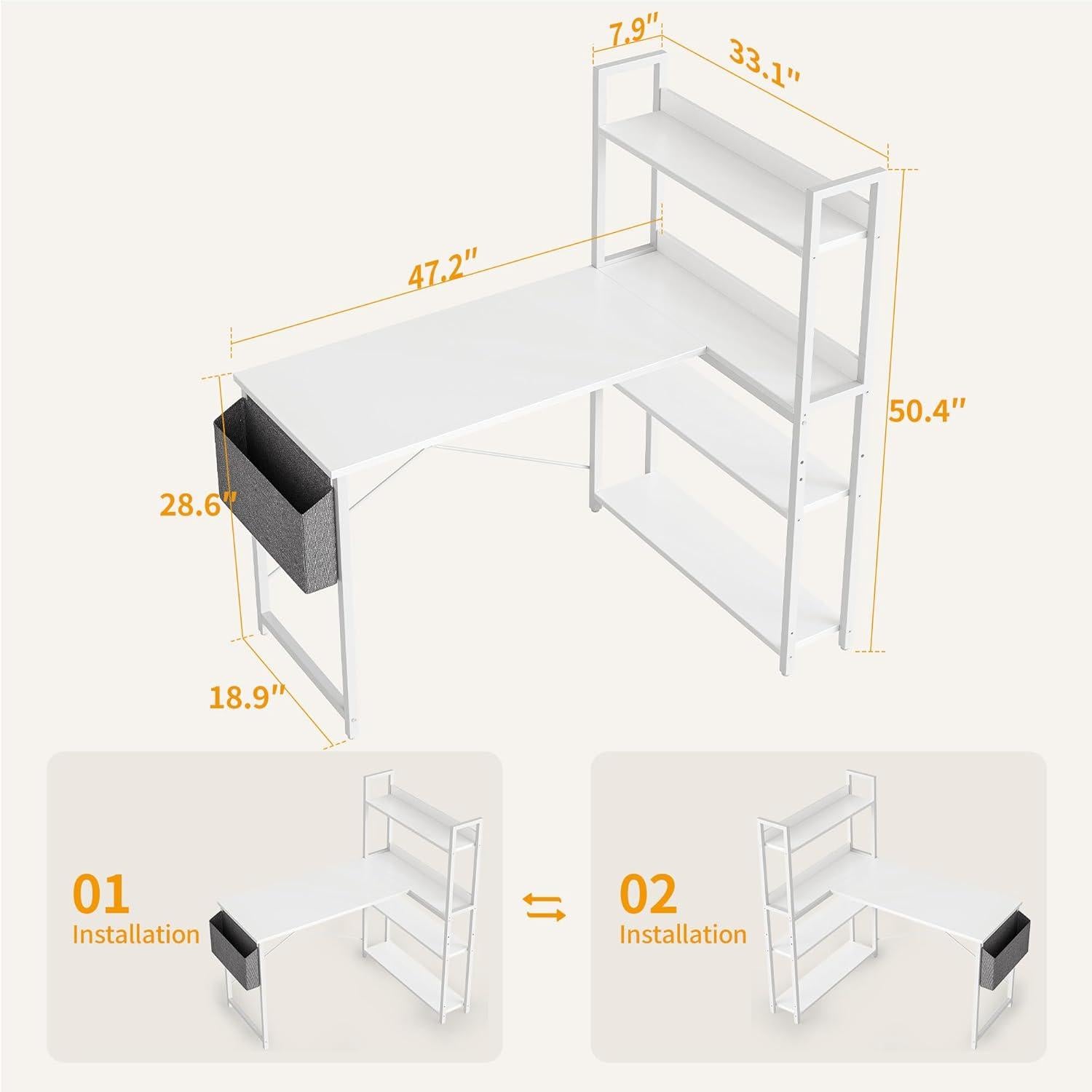 L-förmiger Schreibtisch mit Regal und Ablagefächern 120cm
