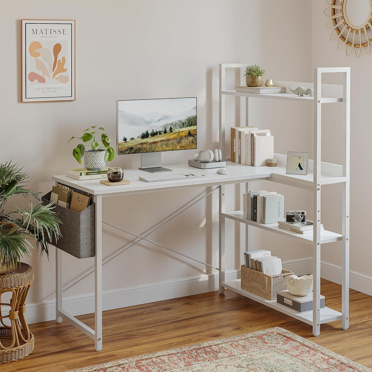 L-förmiger Schreibtisch mit Regal und Ablagefächern 140cm