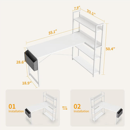 Moderne L-förmiger Schreibtisch mit Regal und Ablagefächern