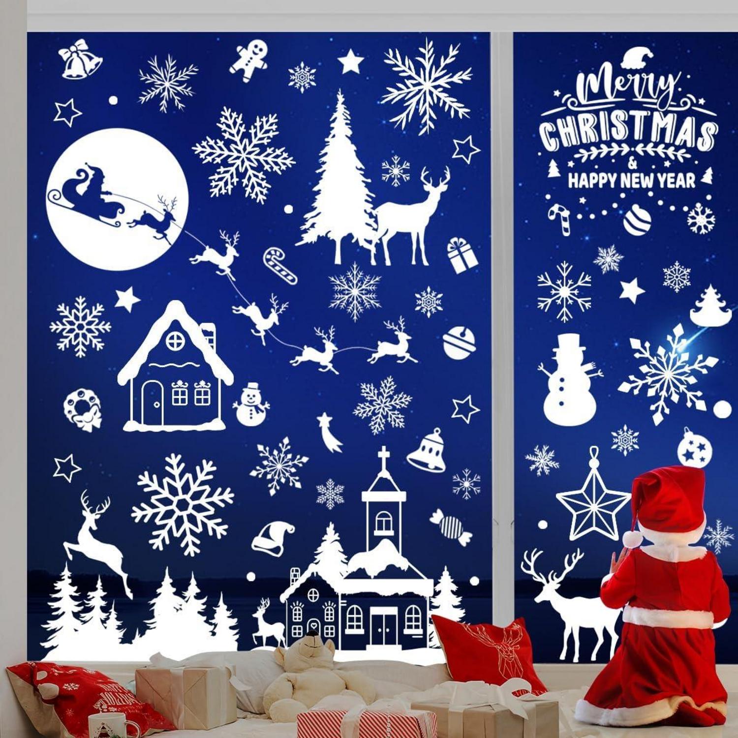 Fensterbilder Weihnachten Selbstklebend Groß Weiß 9 Bögen