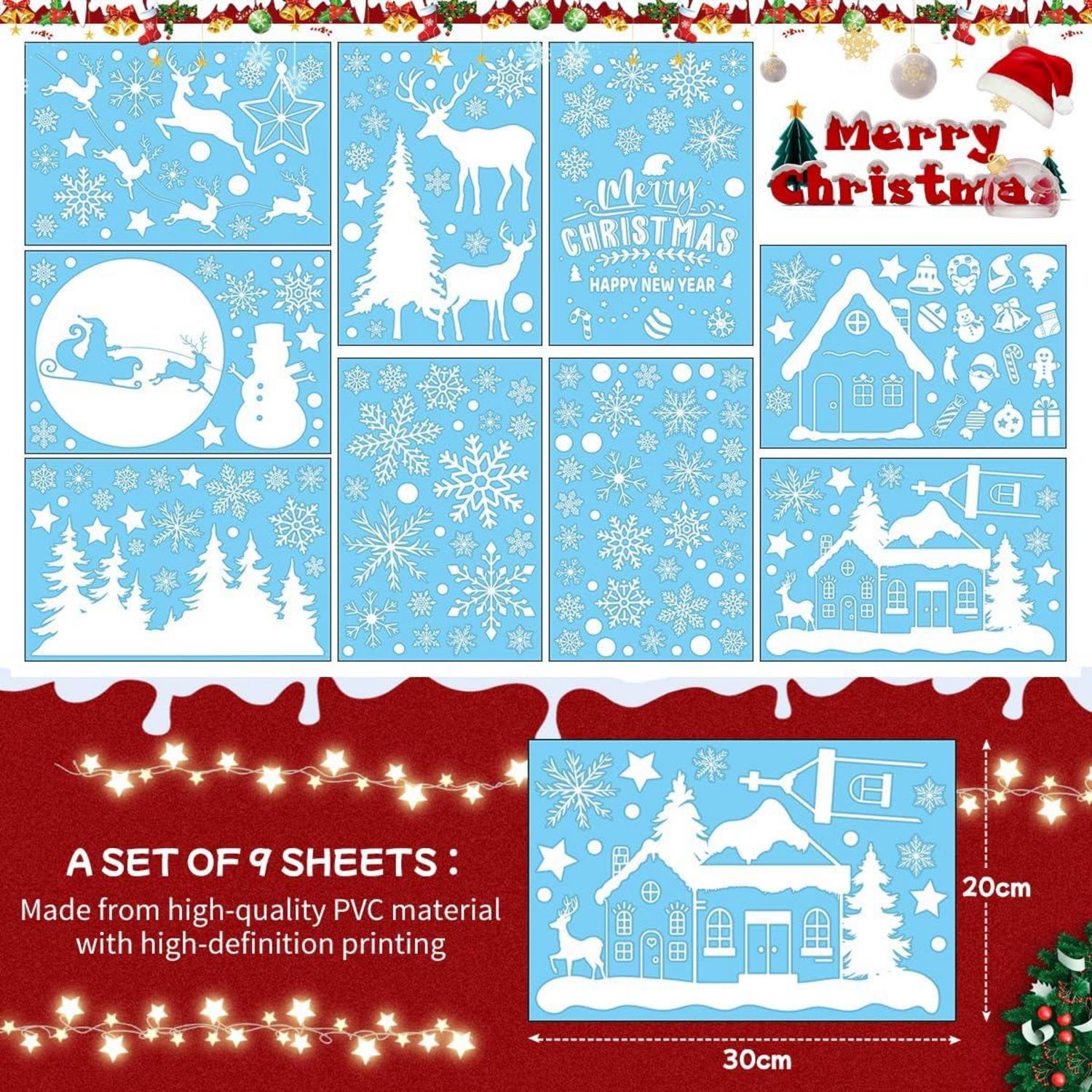 Weihnachtsfensterbilder Selbstklebend Groß Weiß Statisch Set 9 Bögen