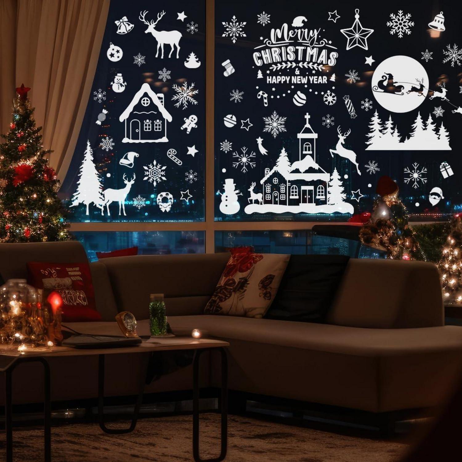 Fensterbilder Weihnachten Selbstklebend Groß Weiß Statisch XXL