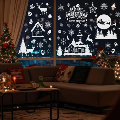 Fensterbilder Weihnachten Selbstklebend Groß Weiß Statisch XXL