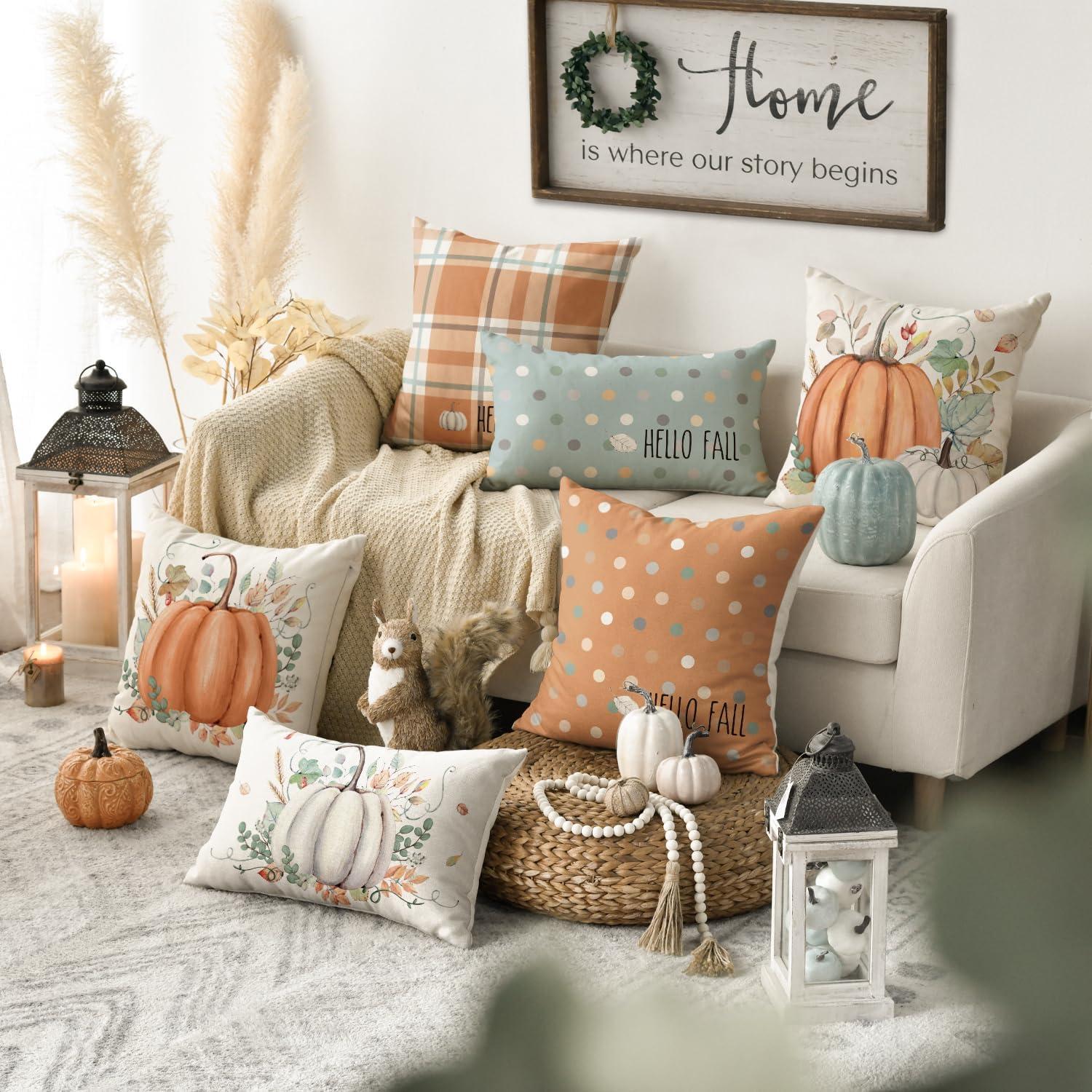 Herbst Kürbis Kissenbezüge 45x45 cm Orange 4er Set