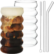 Gerippte Trinkgläser Set with Glass Straws 475ML Pack of 2