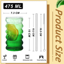 Gerippte Trinkgläser Set of 2 mit Glas-Strohhalmen 475ml