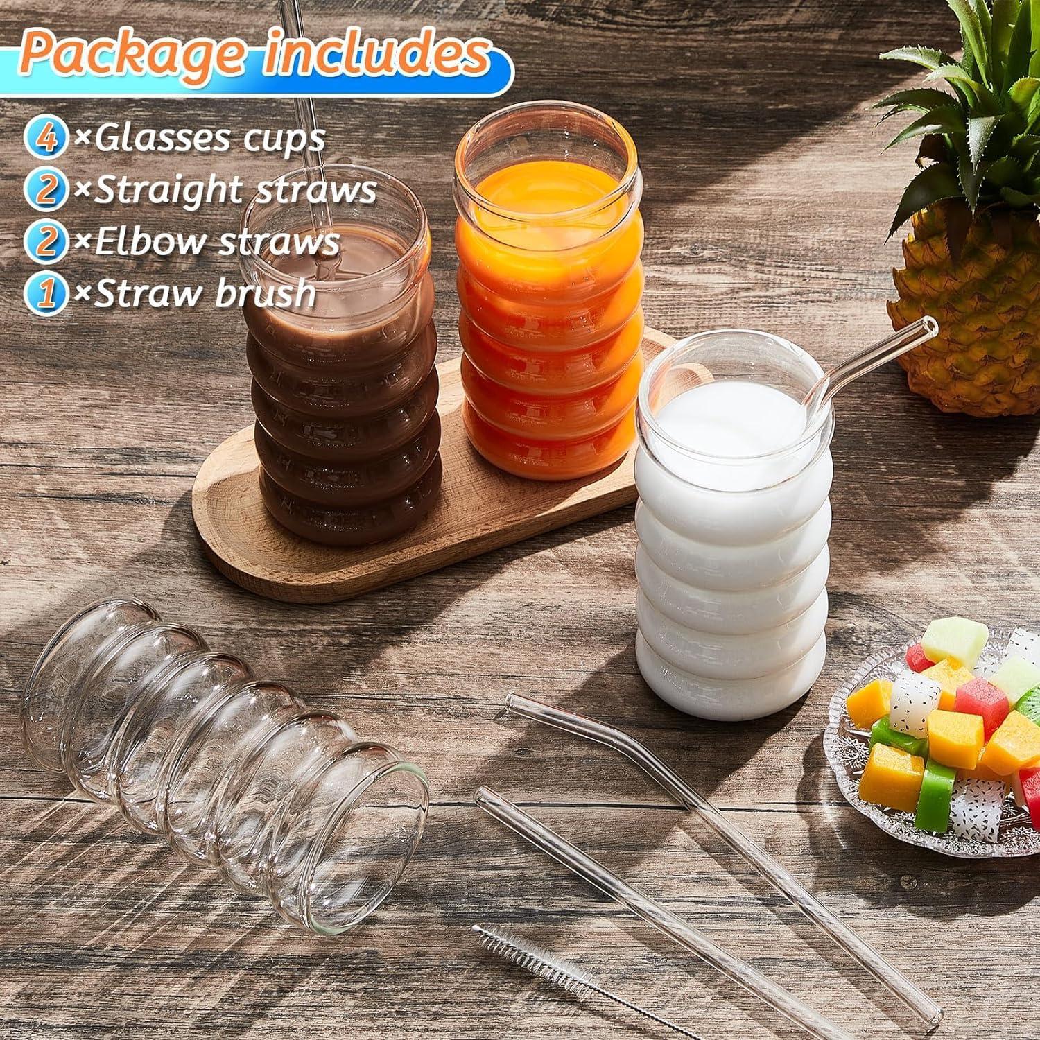 ALINK 475 ML gerippte Trinkgläser Set of 2 with Glass Straws