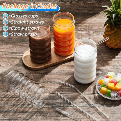 ALINK 475 ML gerippte Trinkgläser Set of 2 with Glass Straws
