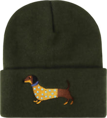 Strickmütze Winter Warm Einheitsgröße Dunkelgrün Dackel