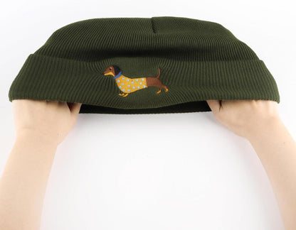 Jeasona Strickmütze Winter Warm Einheitsgröße Dunkelgrün Dackel