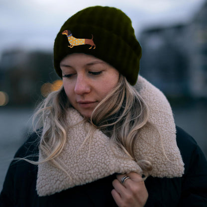 Jeasona Strickmütze Winter warm Einheitsgröße Dackel Stickerei