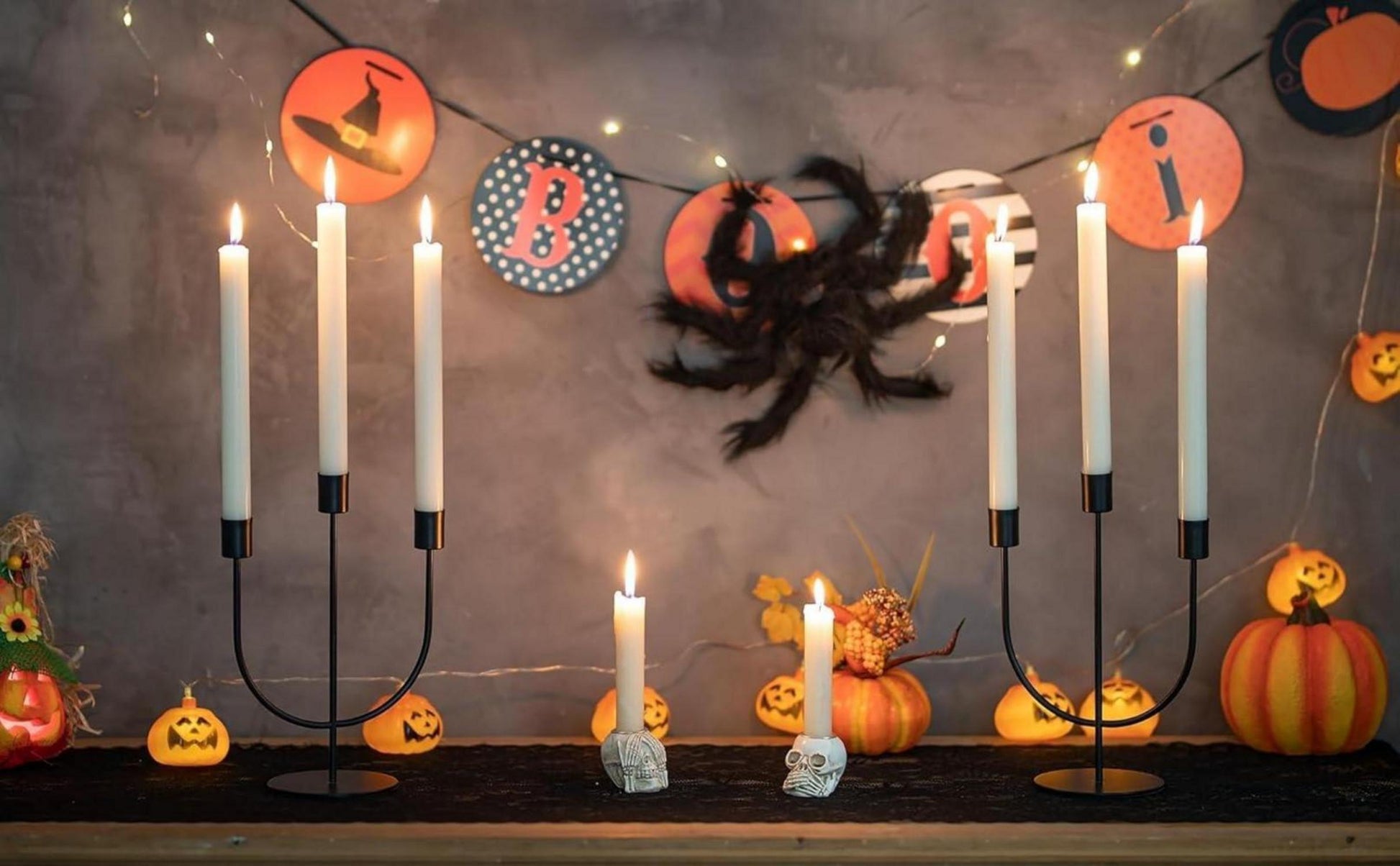 Romadedi Metall Kerzenständer 3-armig Schwarz: Deko Kerzenhalter für Halloween-party