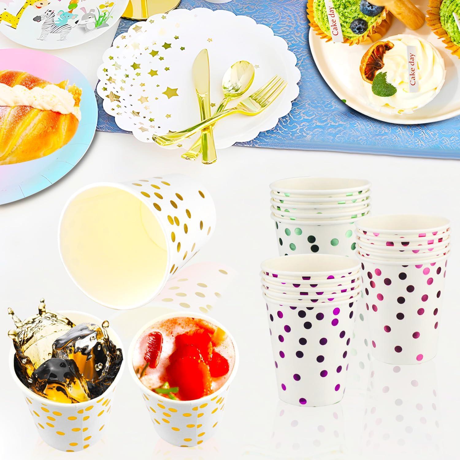 Pappbecher Bunte Trinkbecher Einweg 250ml Gold Dot Partybecher 50 Stück