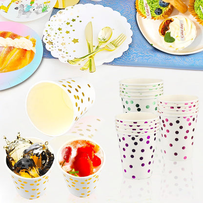 Pappbecher Bunte Trinkbecher Einweg 250ml Gold Dot Partybecher 50 Stück