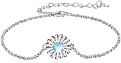 Gänseblümchen Mondstein Armband 925 Silber Verstellbarer Schmuck