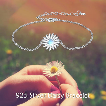 Gänseblümchen Mondstein Armband 925 Silber Verstellbarer Schmuck