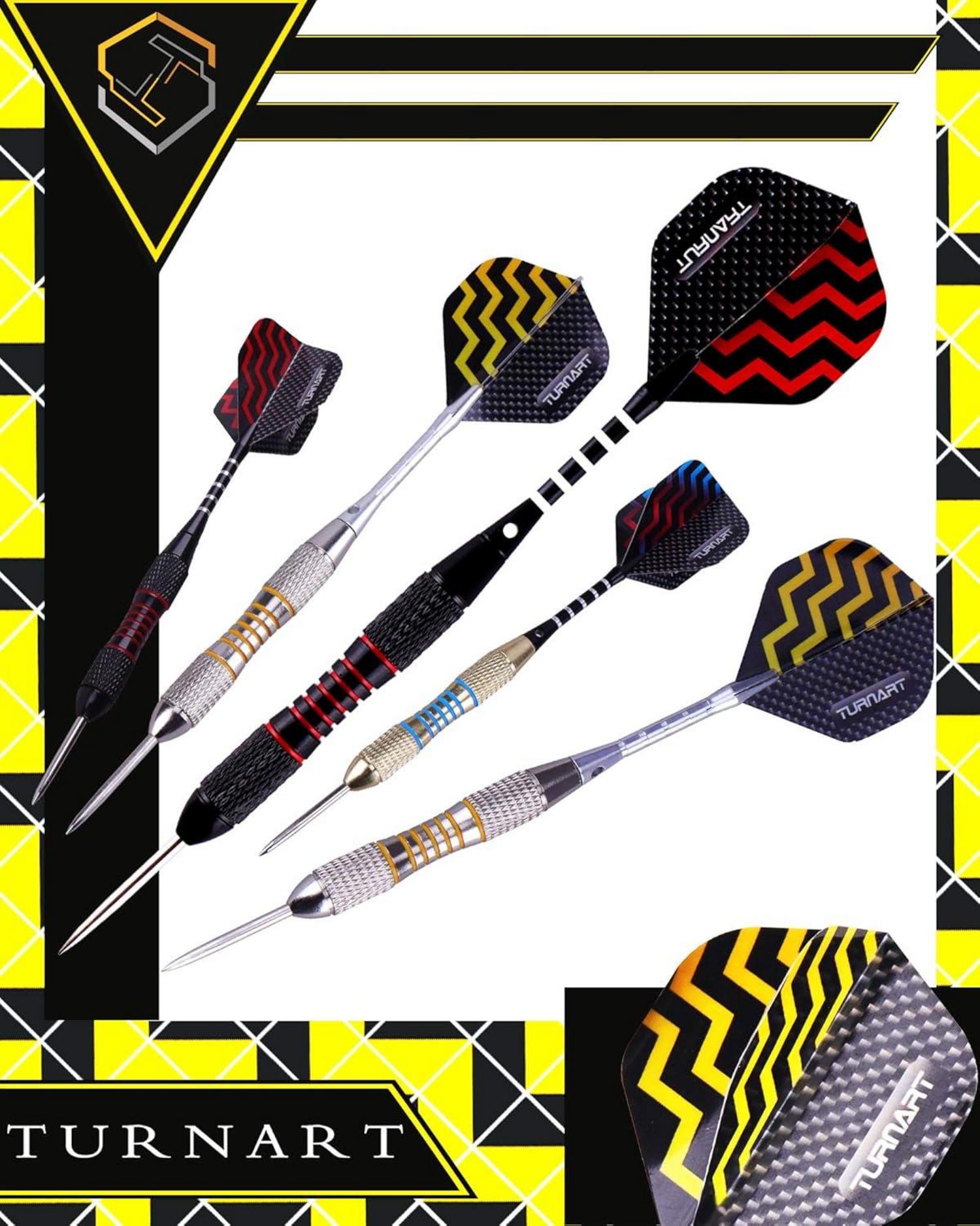 Turnart Profi Dartpfeile Metallspitze 24g 9er Set Flights Geschenketui Gold