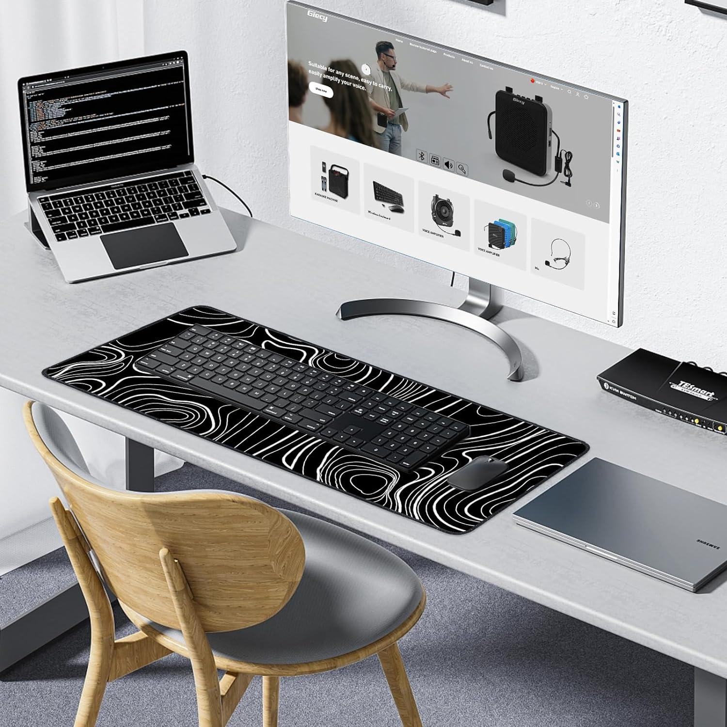 XXL Gaming Mauspad 900x400mm Schwarze Weiße Linien
