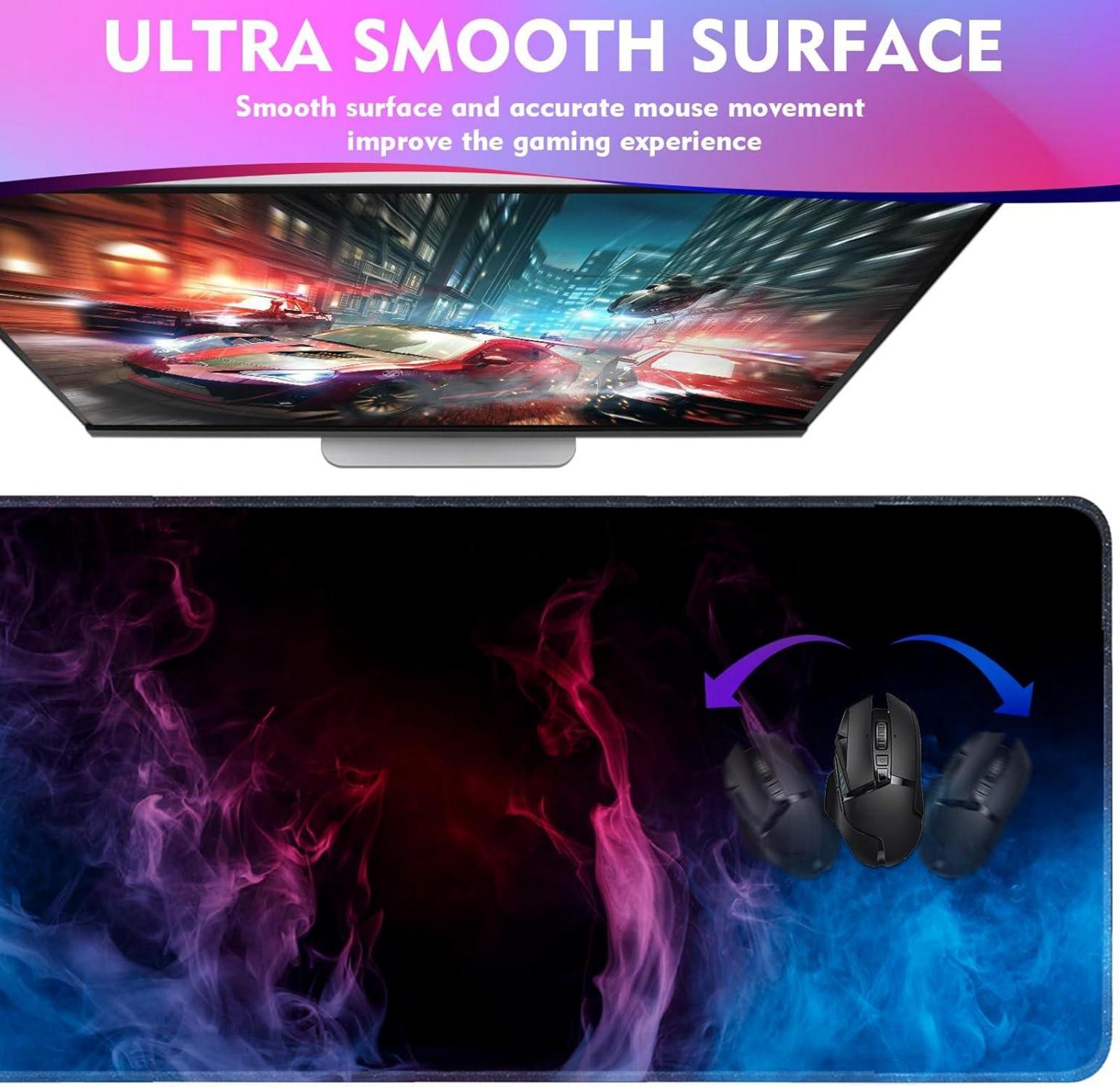 Großes Gaming Mauspad XXL mit rutschfester Gummibasis - 90x40cm Flamme