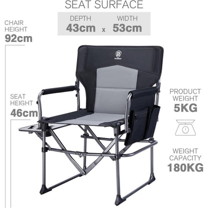 Campingstuhl Faltbar mit Seitentisch und Tasche, 180KG
