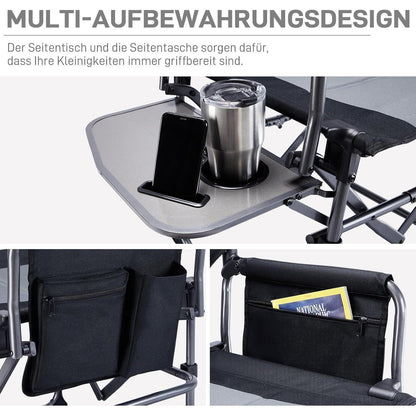 Campingstuhl Faltbar mit Seitentisch und Tasche, 180KG