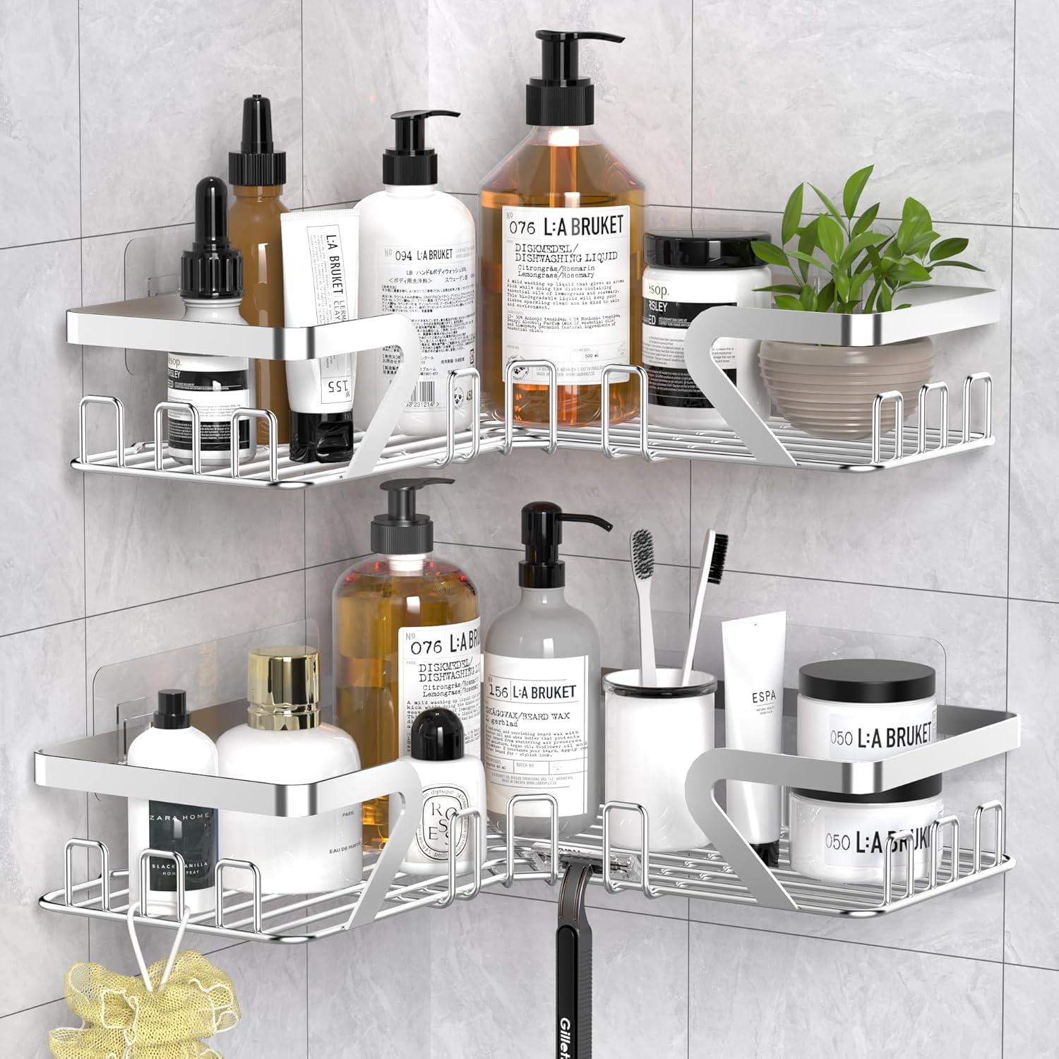 Duschablage ohne Bohren Edelstahl Silber Ecke Bad Organizer